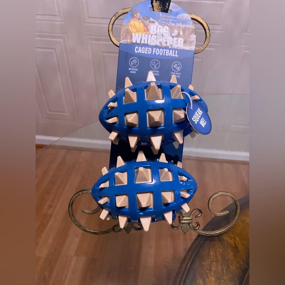 Dog Whisperer ~ Caged   Set Of 2 Football Ball - Squeaky Dog Toy 5.5”